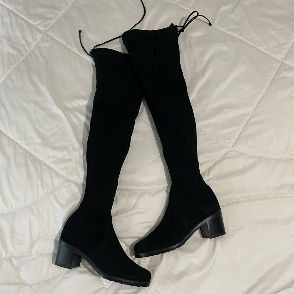 Stuart Weitzman Darla over the knee OTK boot black suede 6